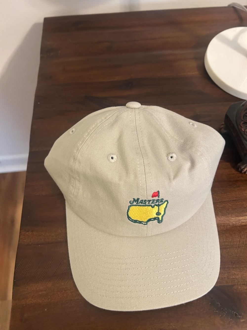 Masters Beige Canvas Baseball Cap with Green & Yellow Logo
